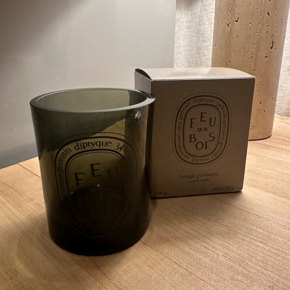 Diptyque Feu de Bois Medium Candle Jar with Box - EMPTY Dark Gray Wood Fire